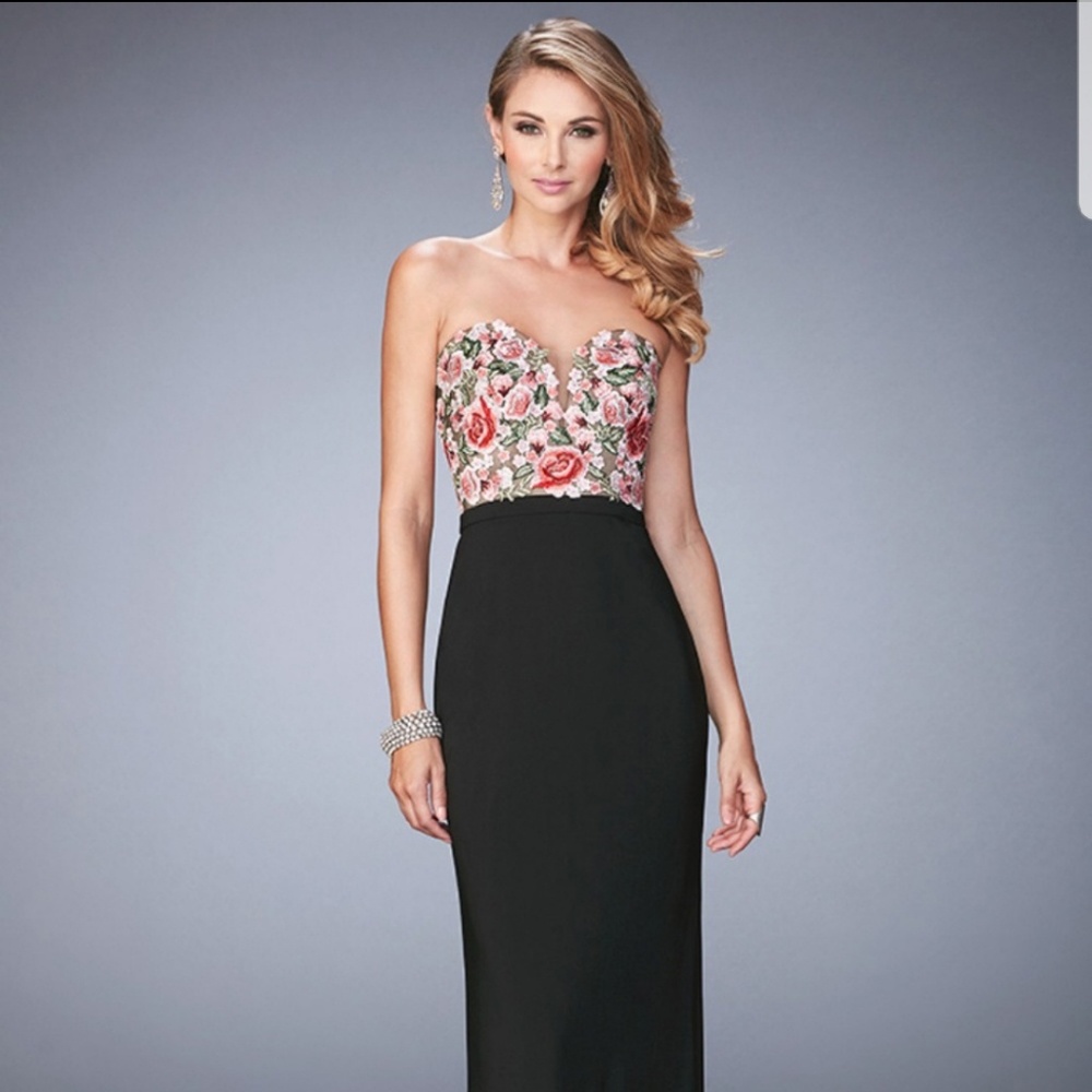 La Femme Gown Floral and Black 22959
